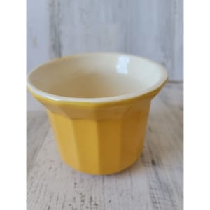 Peut inclure: Un pot en céramique jaune avec un intérieur blanc. Le pot a un design cannelé et une forme arrondie.