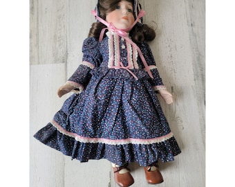 Marian Yu blue dress bonnet porcelain doll girl collectible