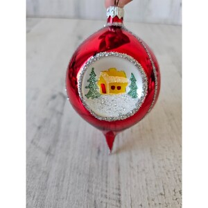 Radko Land Szene 1992 Vintage Ornament Einzug Haus rot funkeln Glitzer Tropfen Ornament Weihnachtsbaum