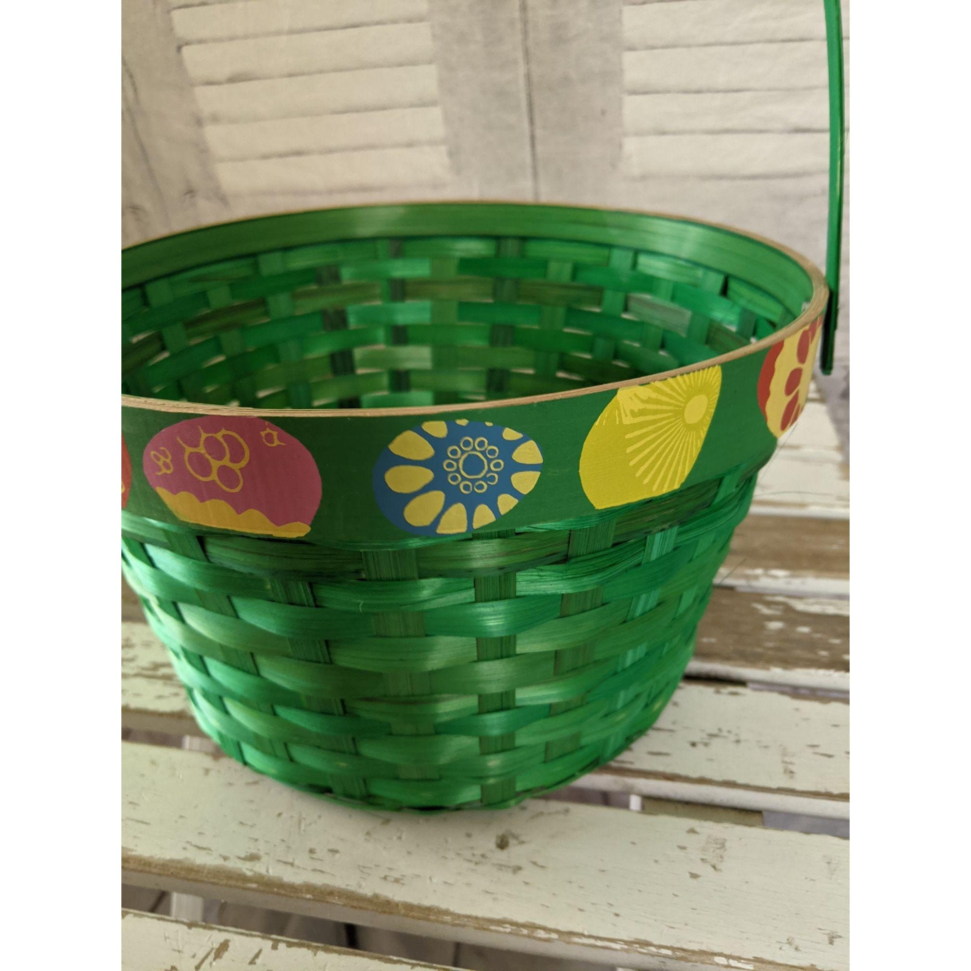 Green Wicker Easter Basket Egg Large Spring Decor Etsy UK