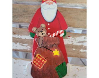 Wooden vintage Santa bag ornament large Xmas holiday tree ornaments