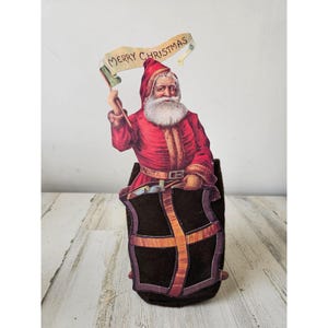 Bolsa de cartón recortada con forma de Papá Noel vintage, soporte para botellas, decoración para árbol de Navidad