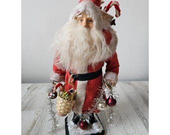 Bethany lowe Vintage father Santa ornament statue figurine bag basket