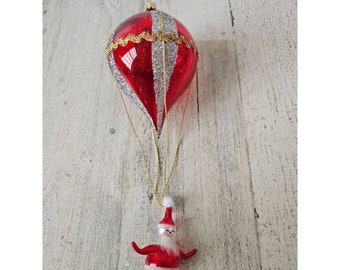 De carlini? Italian Santa hot air balloon vintage ornament Xmas tree glitter