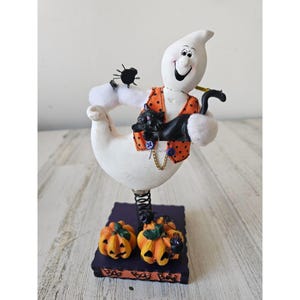 Bobble ghost cat figurine vintage unique pumpkins decor as is