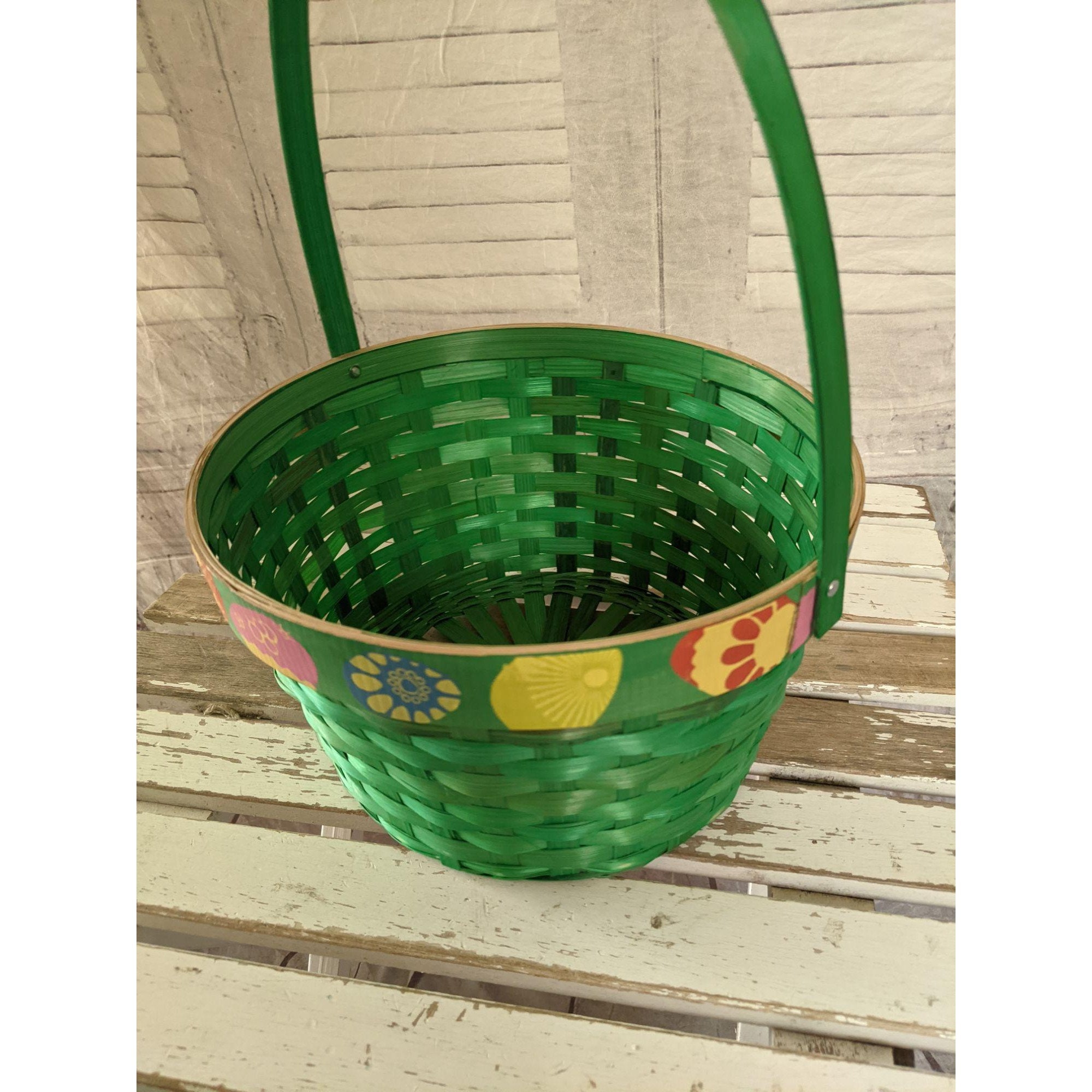 Green Wicker Easter Basket Egg Large Spring Decor Etsy UK