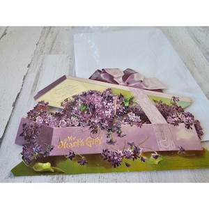 Antigua tarjeta de San Valentín de 1905, arte internacional, publ., flor, lirio, recorte de cartón para San Valentín