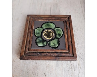 Vintage Italian green flower coaster table home decor unique floral