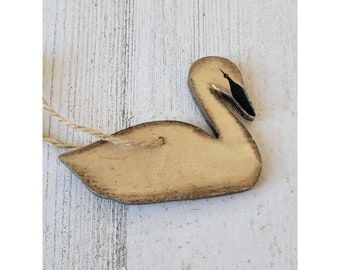 Wooden brown Goose duck bird ornament Xmas decor