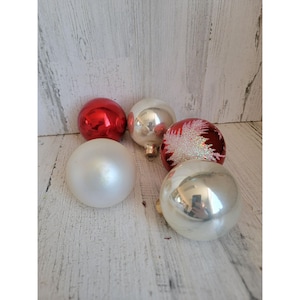 Vinatge silver red ball blown glass ornament Xmas set glitter