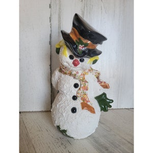Ceramic Snowman Frosty top hat scarf mistletoe Xmas figure