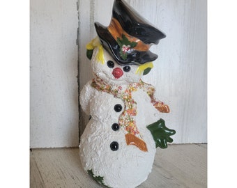 Ceramic Snowman Frosty top hat scarf mistletoe Xmas figure