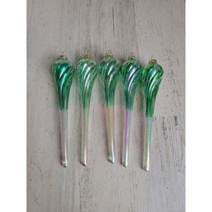 Blue Twisted glass iridescent long ornament Xmas set