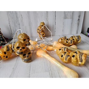 Skeleton bones blow mold light up vintage string Halloween decor RARE totem