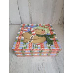 Caja de cartón a cuadros con forma de bastón de caramelo de jengibre para decoración navideña