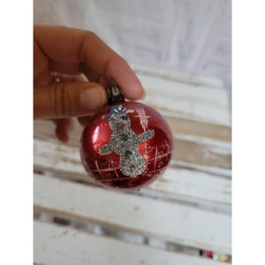 Vintage red ball snowman ornament Xmas holiday tree