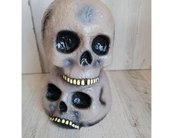 Vintage paper magic stacked skull head Halloween scary prop decor