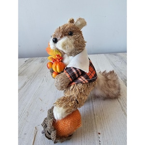 Pier 1 squirrel nut sisal bottle brush Thanksgiving fall unique cute plaid shabby chic leaf pumpkin decor