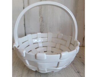 Weißer Keramik Korb Vintage geflochtener Behälter Sammler Geschenk GreenTreeBoutique