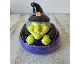 Vintage keramisk häxgodisskål med lock, unik behållare