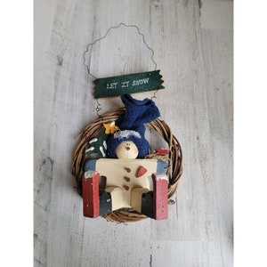 Let It Snow wooden wreath sign Xmas hanging rustic