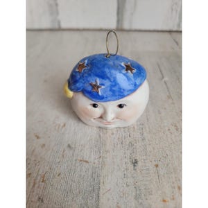 Vintage salamander reversible moon bell ornament Xmas porcelain star