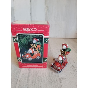Enesco festive firemen 1992 ornament Xmas mouse