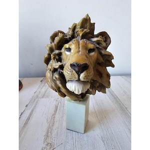Spring Lion head bust statue figurine realistic unique vintage decor African unique