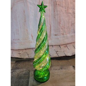 Green striped crackle tree Xmas star Decor figure light up