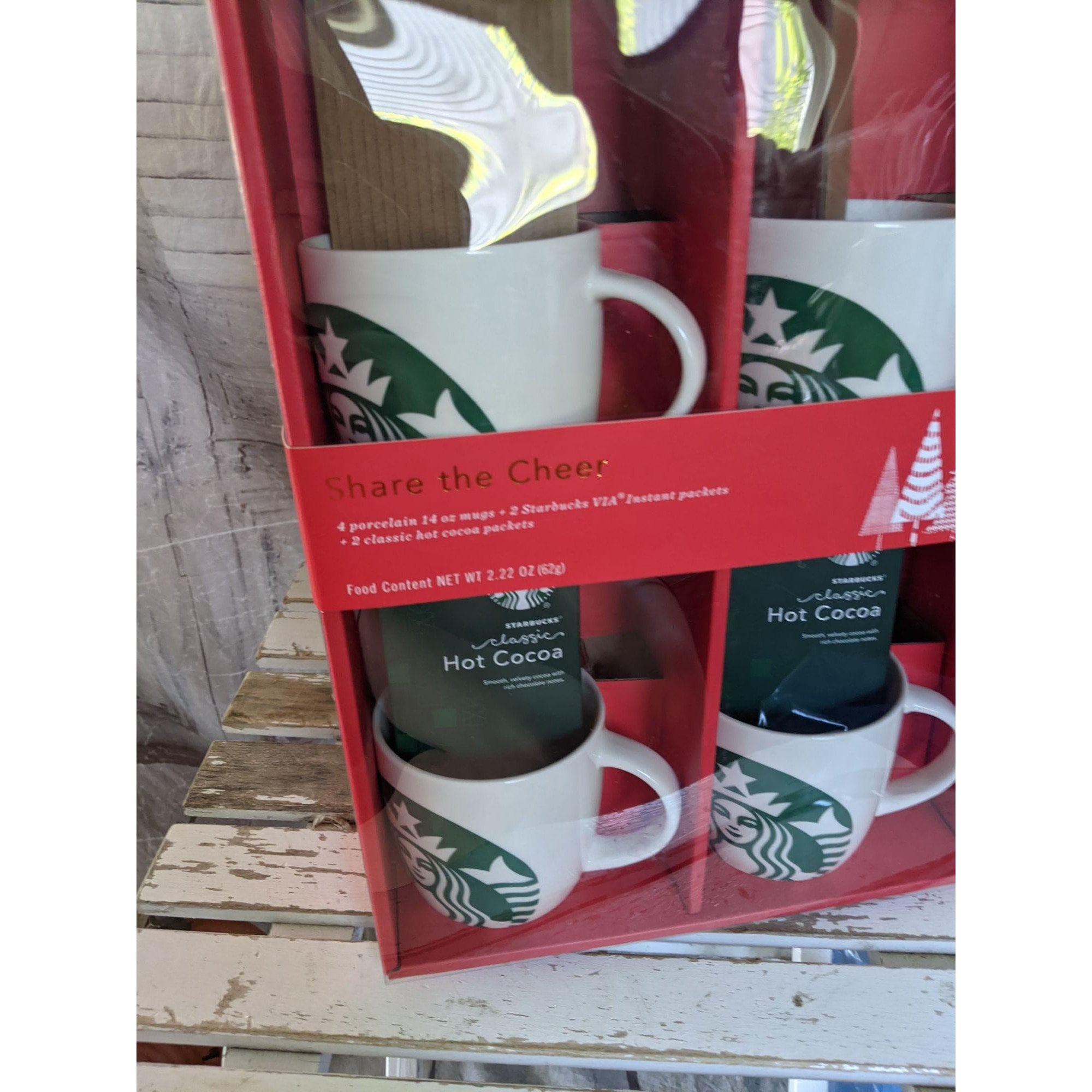 Starbucks Gift Pack 4 Porcelain 14oz Coffee Mugs Via Instant & Hot Cocoa  Packets