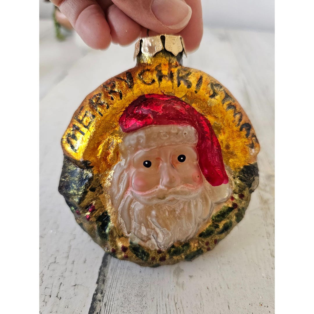 Unique Santa Unique Santa Wreath Glass Ornament Xmas Tree - Etsy