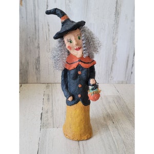 vintage rustique papier mâché sorcière citrouille Halloween accessoire Décor figure