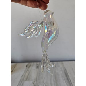 Glass iridescent large bird ornament parakeet Xmas tree