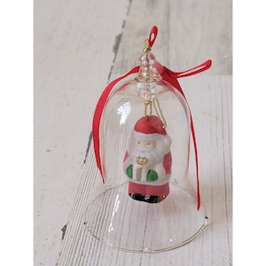 Glass clear Santa bell gift bow ornament Xmas decor