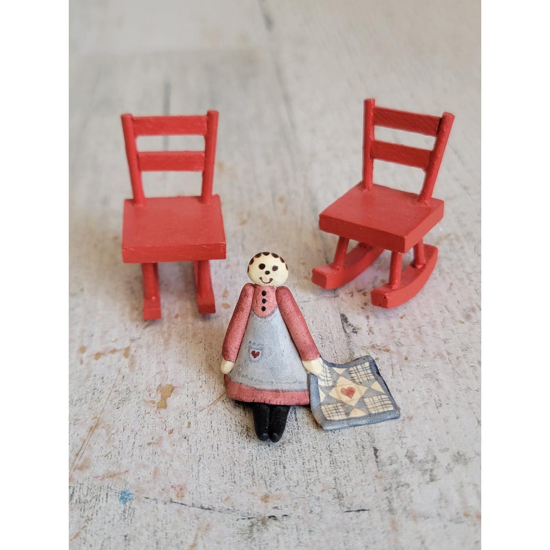 Mini Red Rocking Chair Mini Red Rocking Chair Doll House Accessory Unique Home Decor Set - Etsy