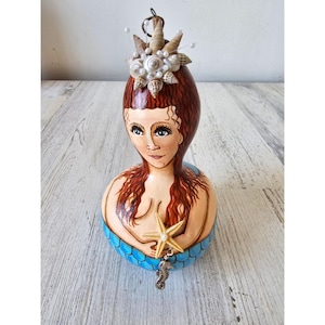 Vintage rowe small mermaid gourd starfish seahorse nautical shell unique ornament
