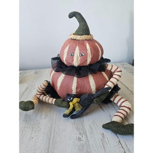 Pumpkin jack-o&#39;-lantern cat plush decor unique as is vintage shabby chic sitting