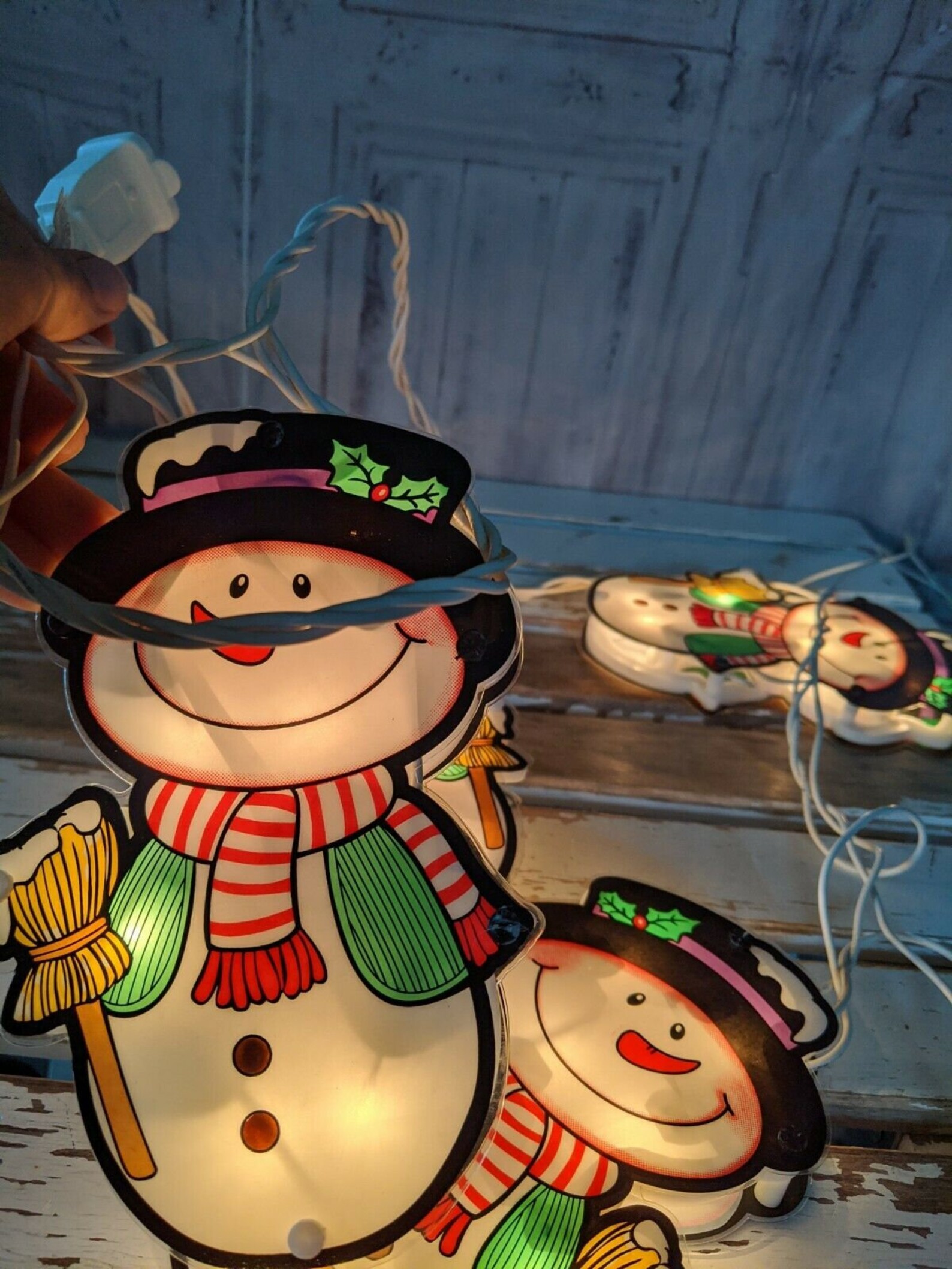 Vintage Snowman String Lights Plastic Large Christmas Lights Etsy