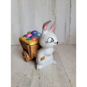 BB rabbit Easter egg ceramic vintage pulling cart container unique spring