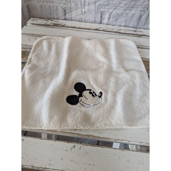 Mickey Mouse Hand Towel Wash Rag Disney Saturday Knight Embroided White 