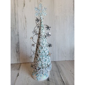 Blue white snowflake Bobble tree Xmas glitter figure Christmas