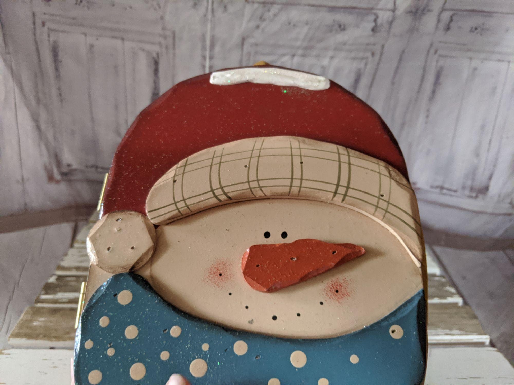 Panier Décoratif Bonhomme De Neige Tressé Bois | Charnière | Occasion | 6x7x11 Pouces