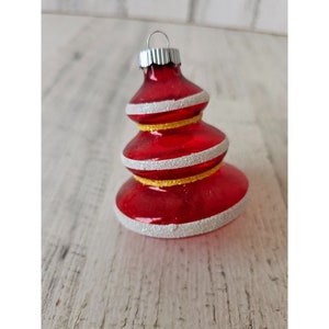 Vintage radko shiny Brite red tree glitter yellow ornament Xmas tree