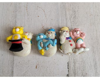 Vintage care bear snow glitter set ornament xmas cheer sunshine