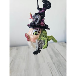 Katherine&#39;s frog witch Halloween fish ornament RARE spell wizard cat glitter unique very cute and unique