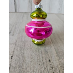 Vintage radko shiny pink yellow topper striped mercury glass ornament Xmas tree
