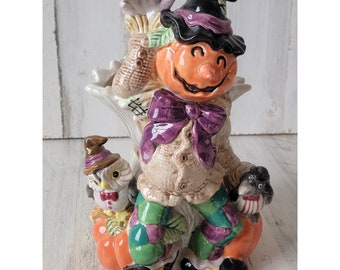 Fitz Floyd Halloween scarecrow pumpkin vase 1992 home decor
