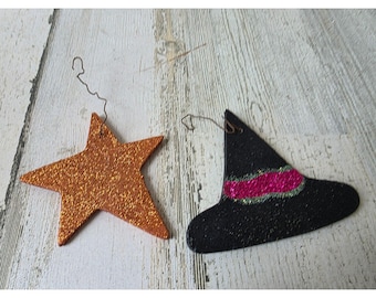 Glitzer Hexenhut Stern Halloween Ornament Baum orange