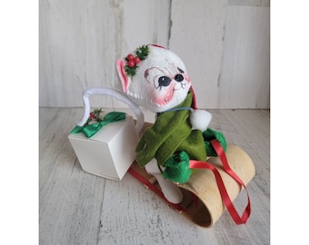Annalee ratón blanco vintage en muñeca de trineo Sociedad
