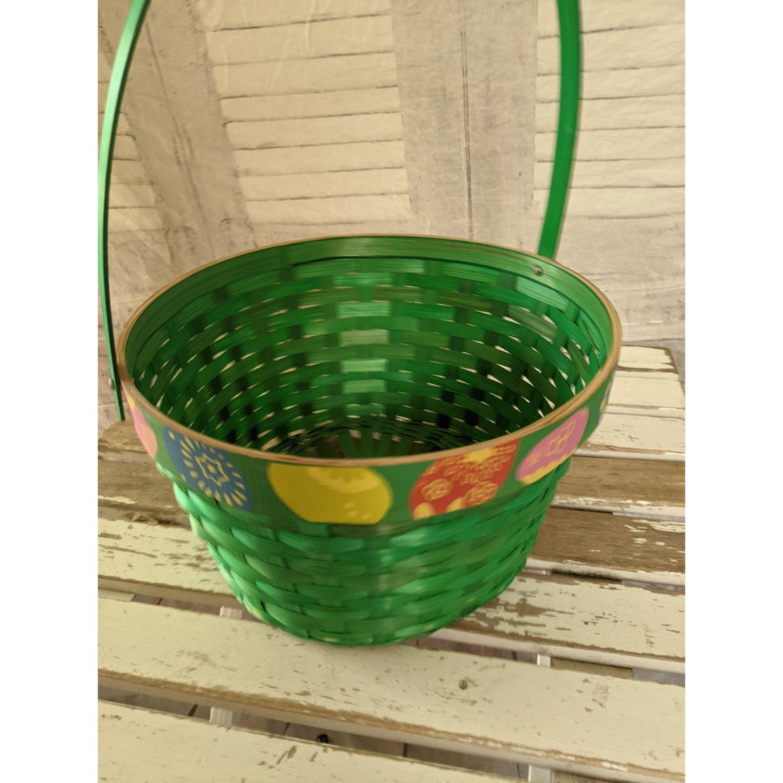 Green Wicker Easter Basket Egg Large Spring Decor Etsy UK